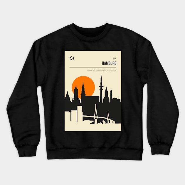 Hamburg Vintage Book Cover Travel Poster Crewneck Sweatshirt by jornvanhezik